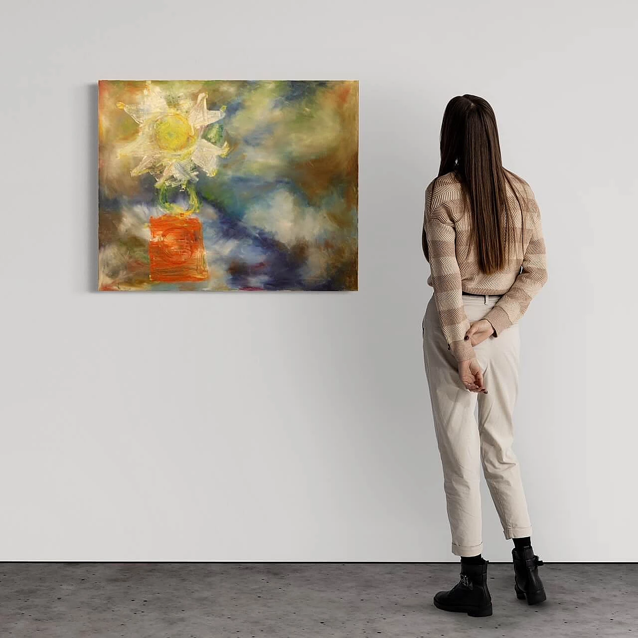 Dipinto olandese astratto, tecnica mista su tela, anni '90 1