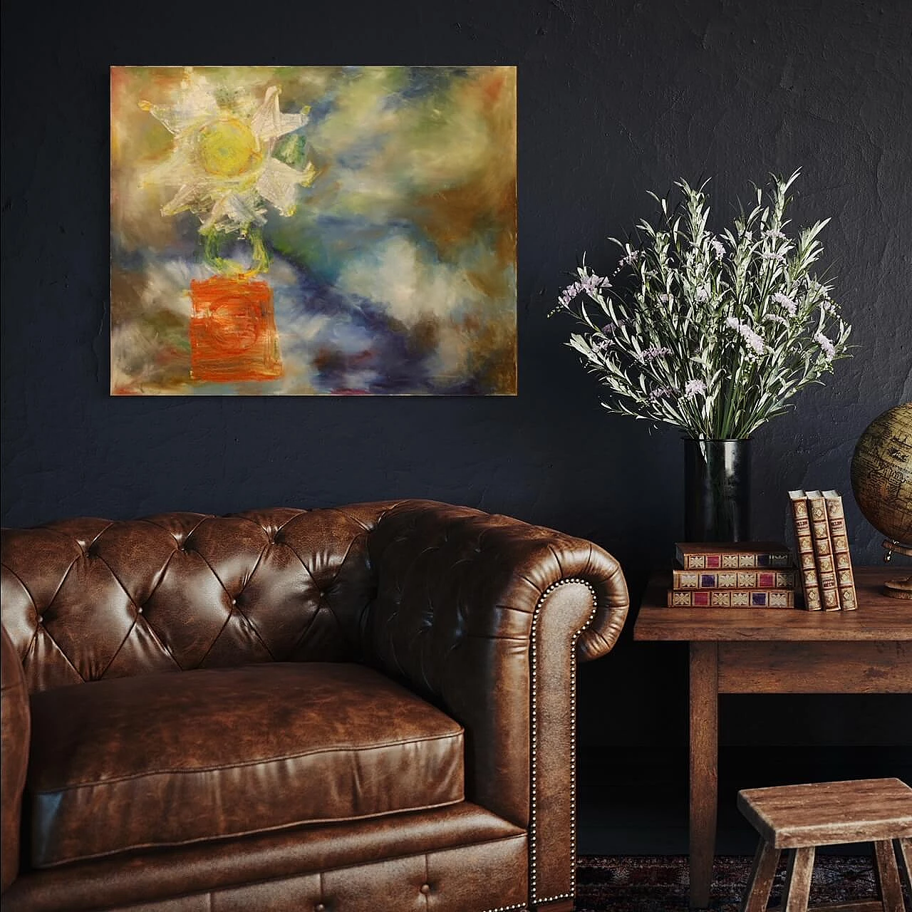 Dipinto olandese astratto, tecnica mista su tela, anni '90 3