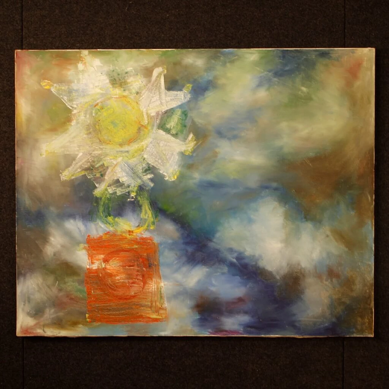 Dipinto olandese astratto, tecnica mista su tela, anni '90 5