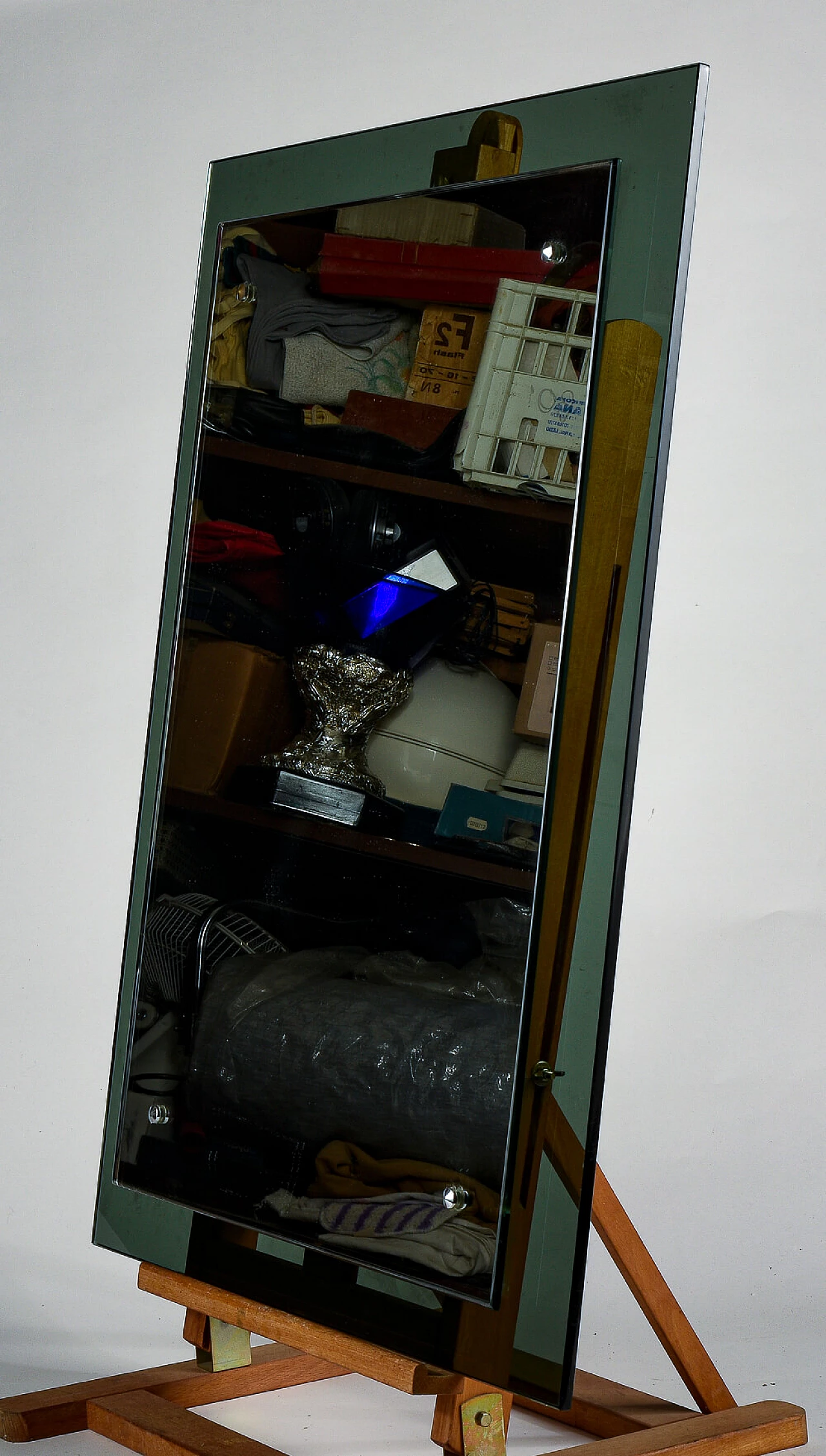 Specchio brunito con cornice in vetro fumé, anni '70 5