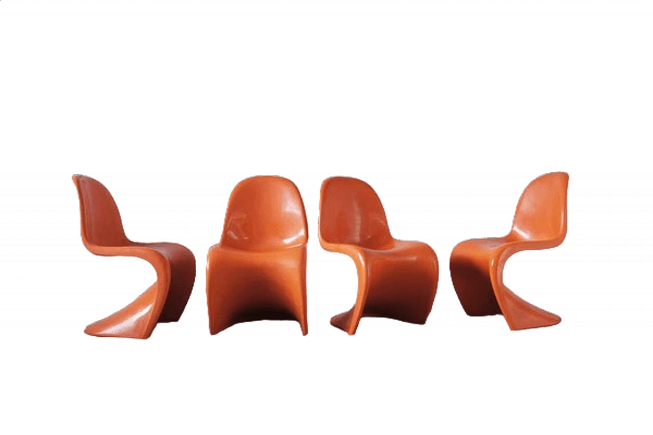 4 Orange Panton chairs by Verner Panton for Herman Miller, 1970s 13