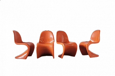 4 Orange Panton chairs by Verner Panton for Herman Miller, 1970s