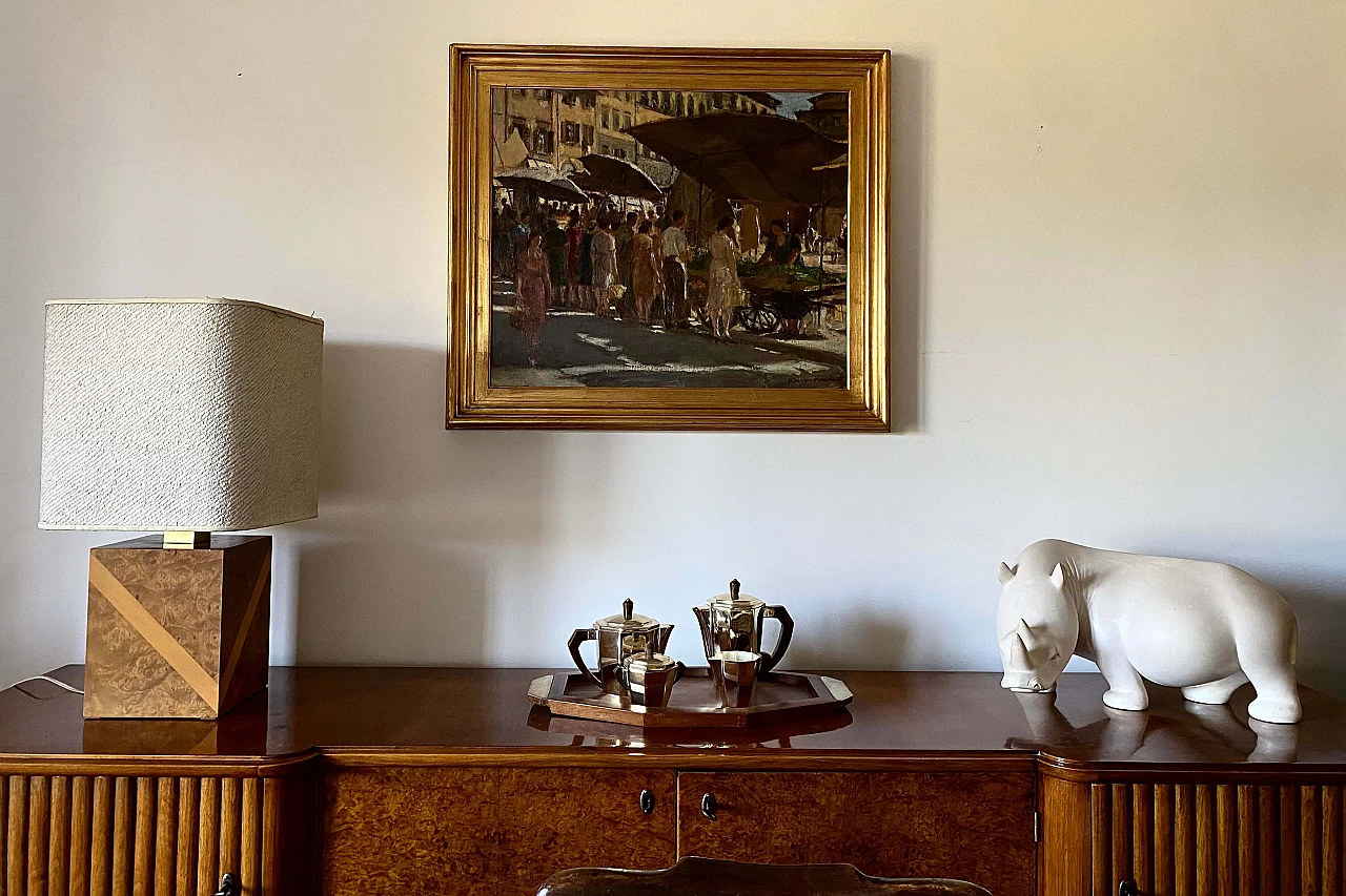 Hollywood Regency table lamp in cubic wood and brass, 1970s 5