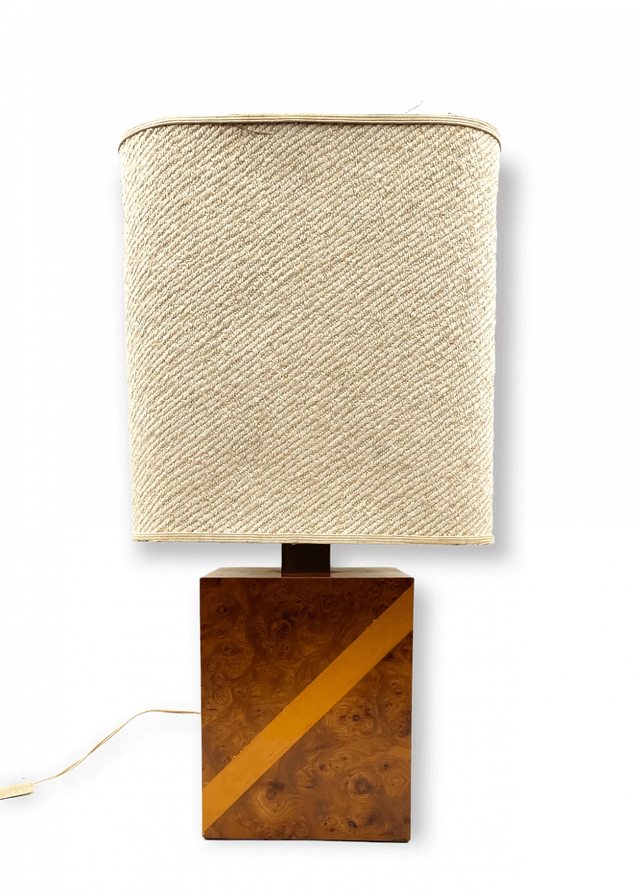 Hollywood Regency table lamp in cubic wood and brass, 1970s 7