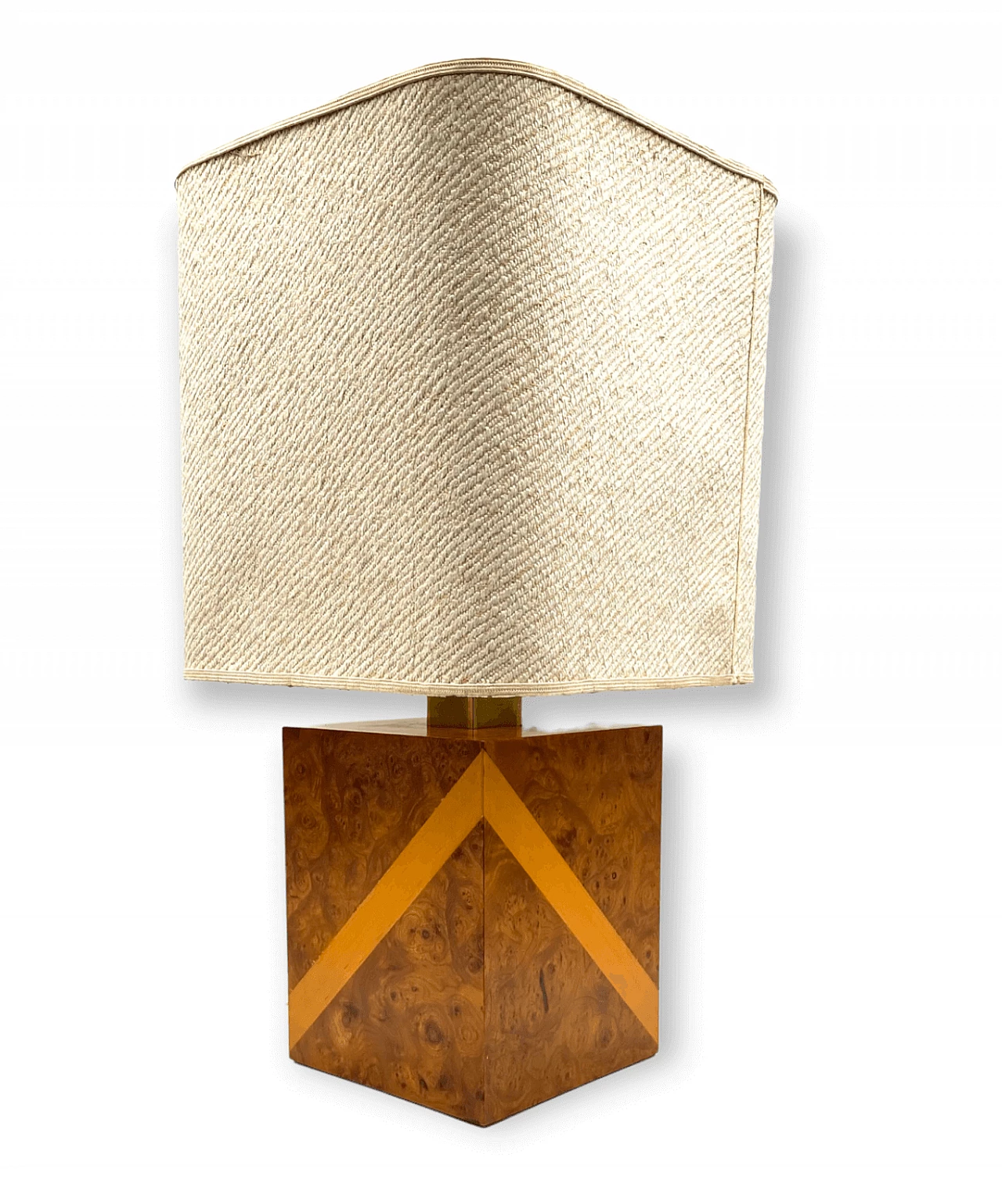 Hollywood Regency table lamp in cubic wood and brass, 1970s 12