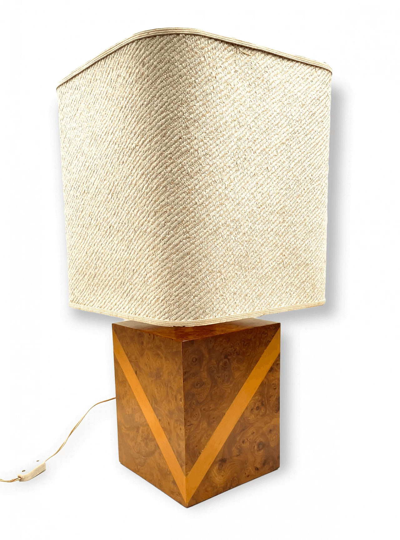 Hollywood Regency table lamp in cubic wood and brass, 1970s 16