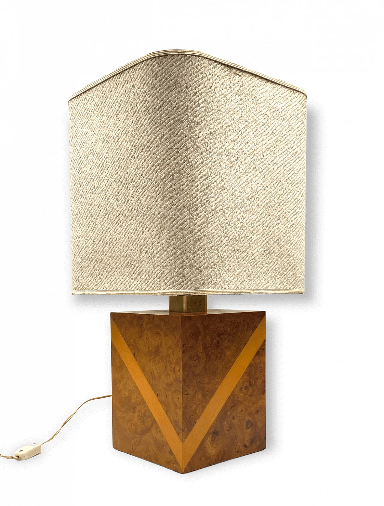 Hollywood Regency table lamp in cubic wood and brass, 1970s 17