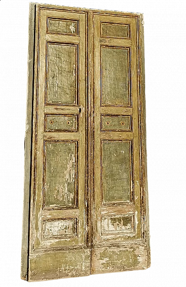 Green and yellow lacquered wood door, 18th century