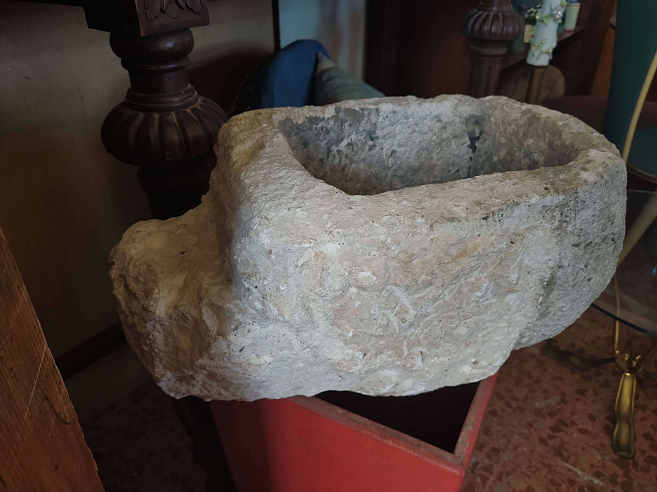 Stone tank with sculpted face, early 20th century 1