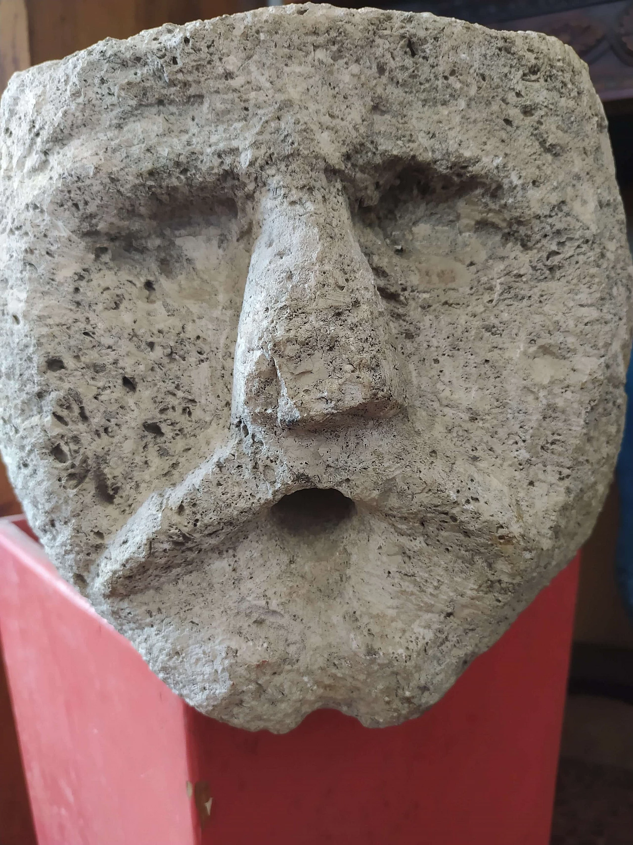 Stone tank with sculpted face, early 20th century 6