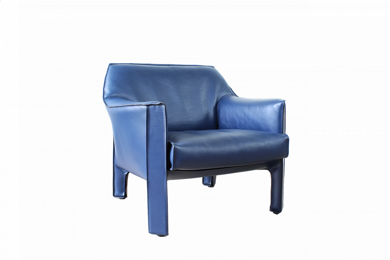 CAB 415 blue leather armchair by Mario Bellini for Cassina, 1980s 8