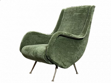 Green velvet armchair by Aldo Morbelli for ISA Bergamo, 1950s