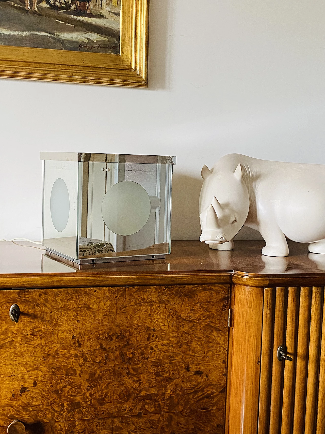 Cubic mirror table lamp, 1970s 2