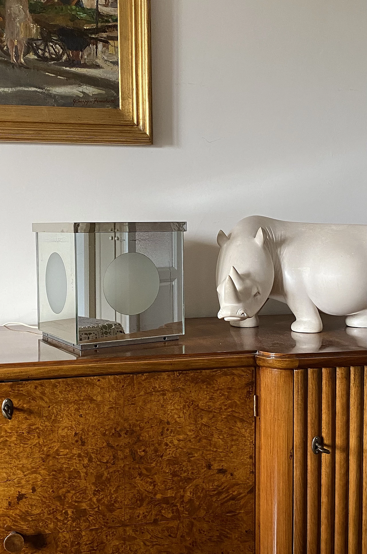 Cubic mirror table lamp, 1970s 3