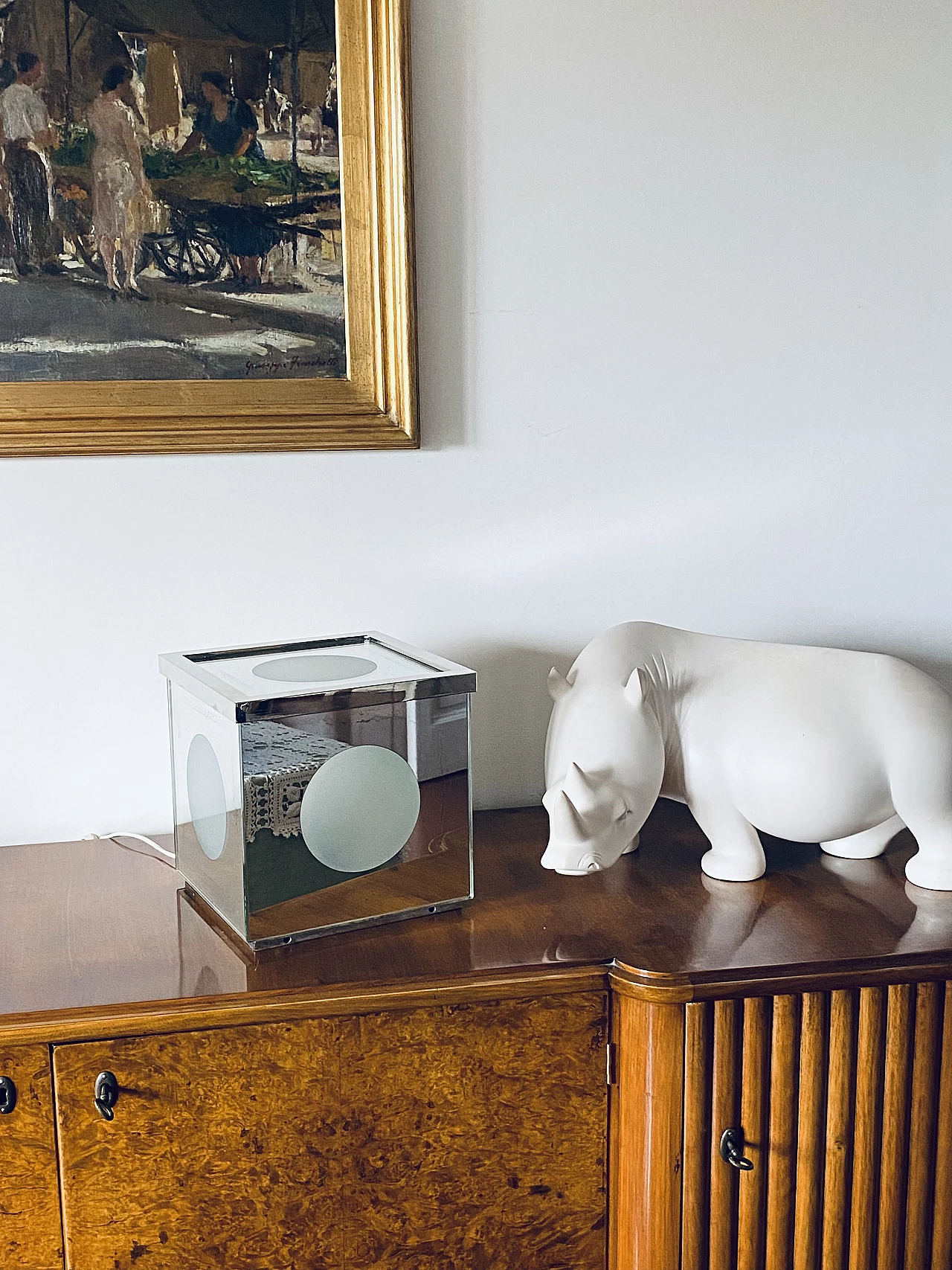 Cubic mirror table lamp, 1970s 4