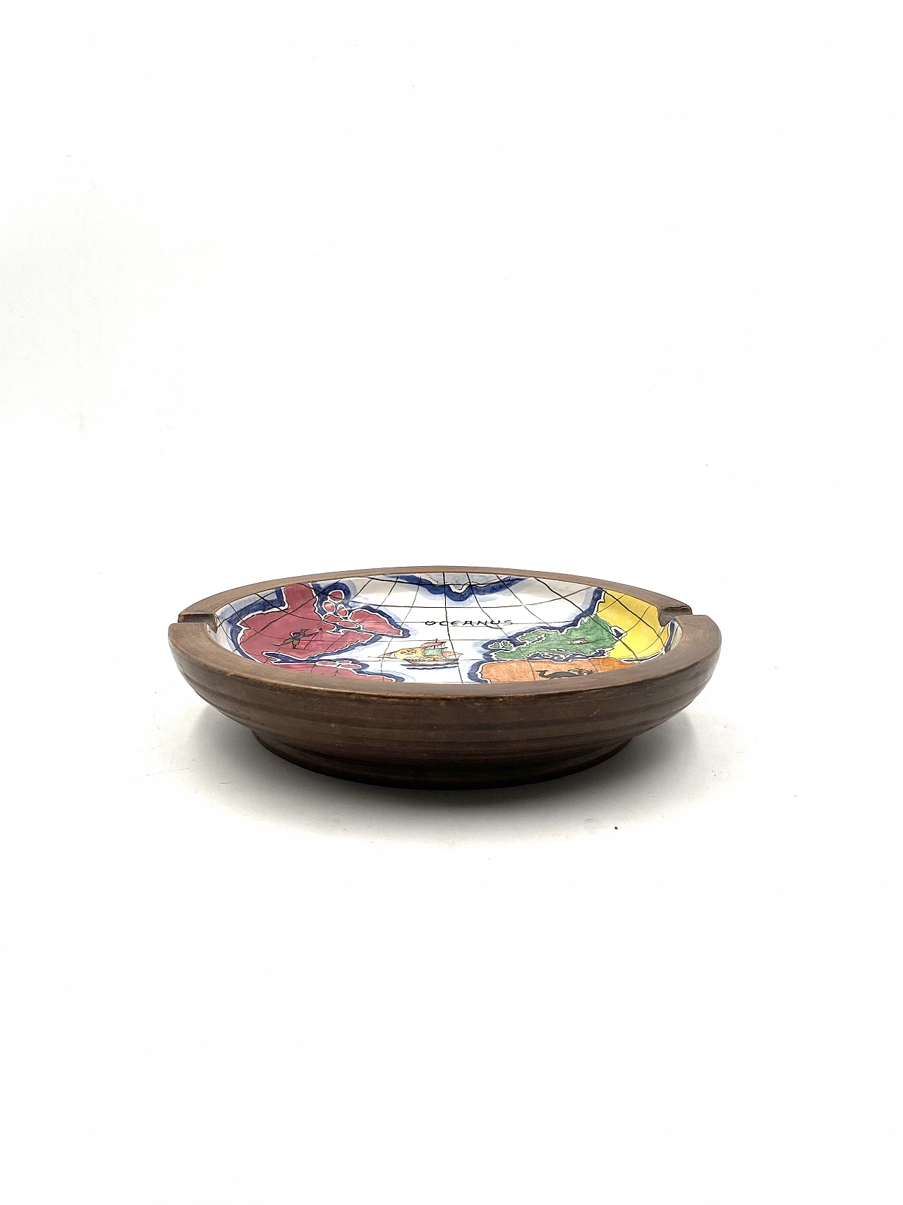 Ashtray with globe in polychrome ceramic by Zaccagnini, 1940s 2