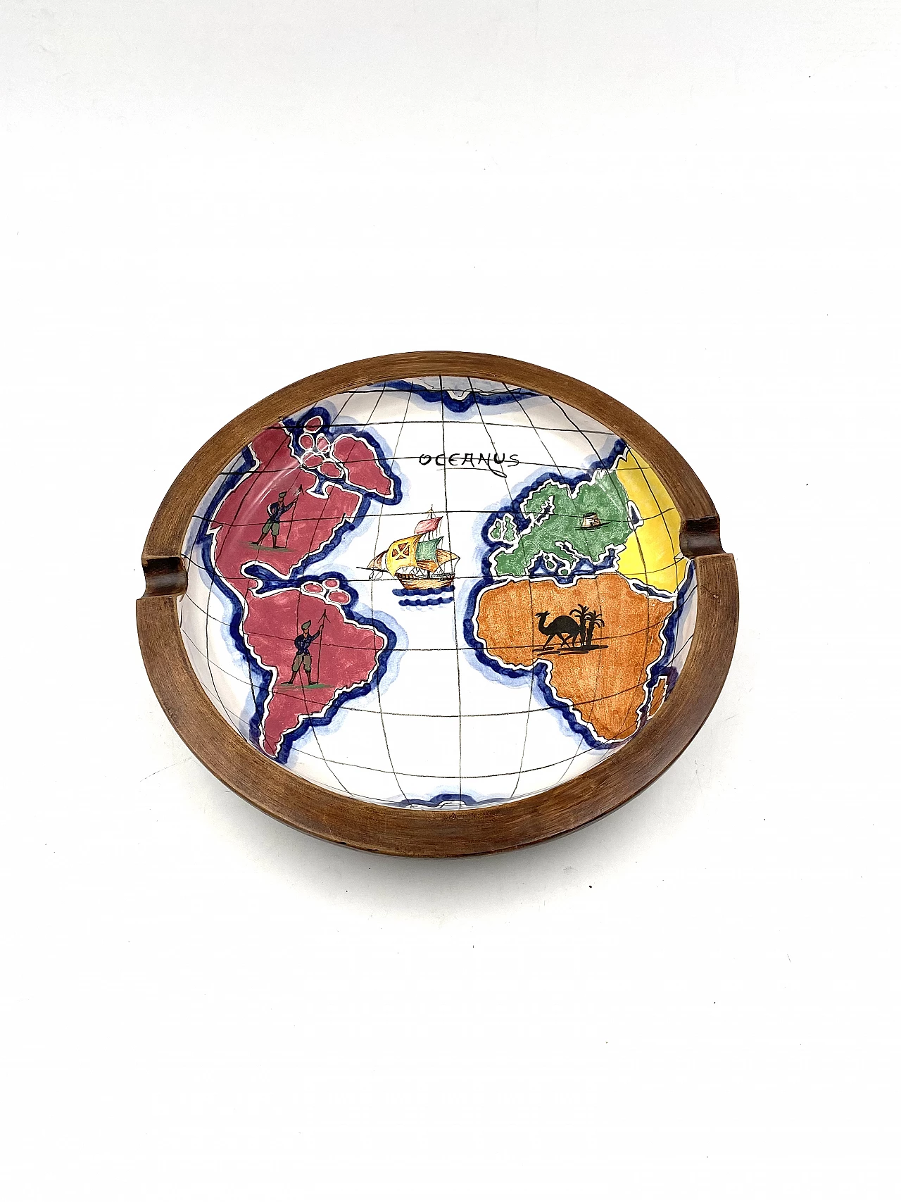Ashtray with globe in polychrome ceramic by Zaccagnini, 1940s 7