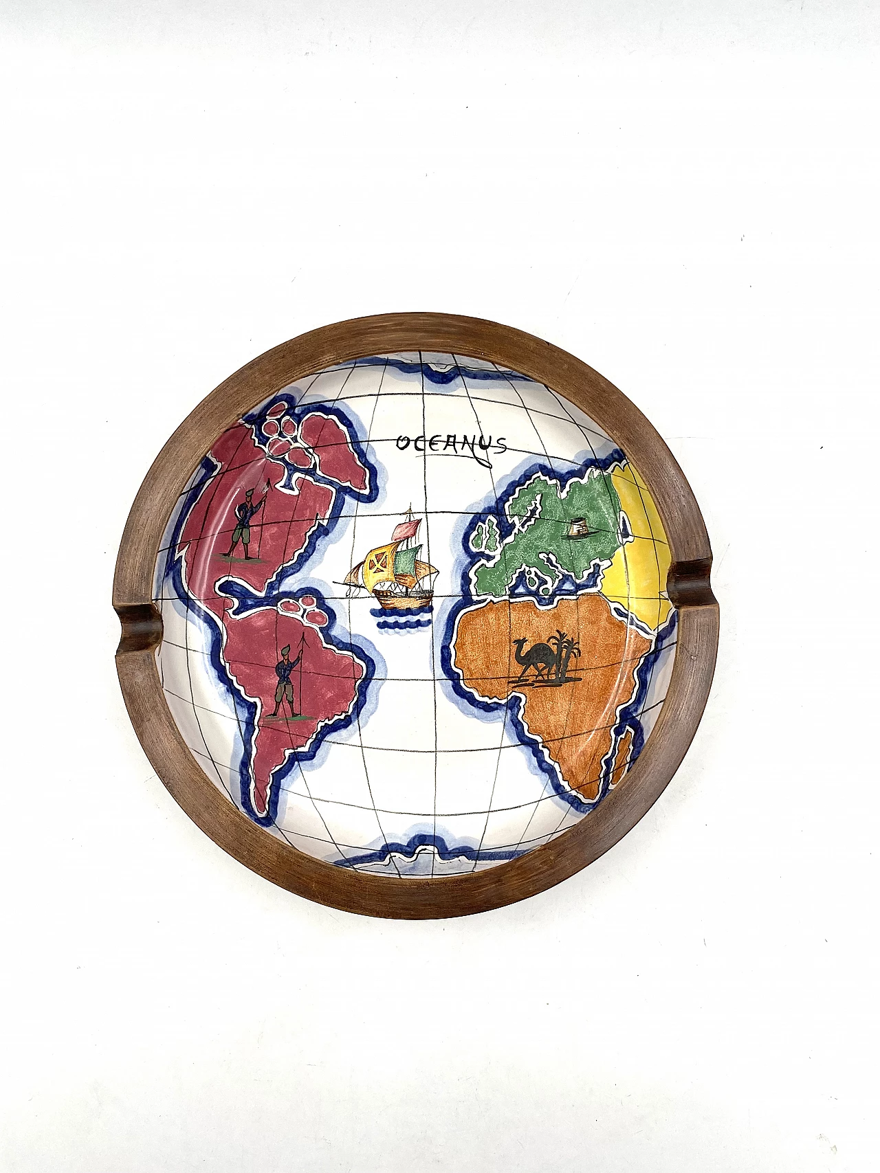Ashtray with globe in polychrome ceramic by Zaccagnini, 1940s 8