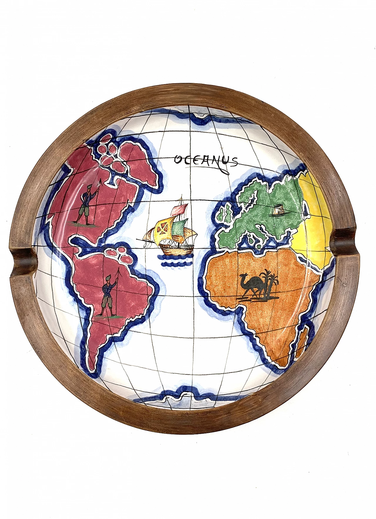Ashtray with globe in polychrome ceramic by Zaccagnini, 1940s 9