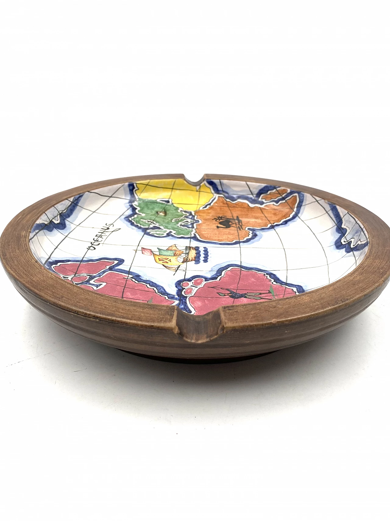 Ashtray with globe in polychrome ceramic by Zaccagnini, 1940s 14