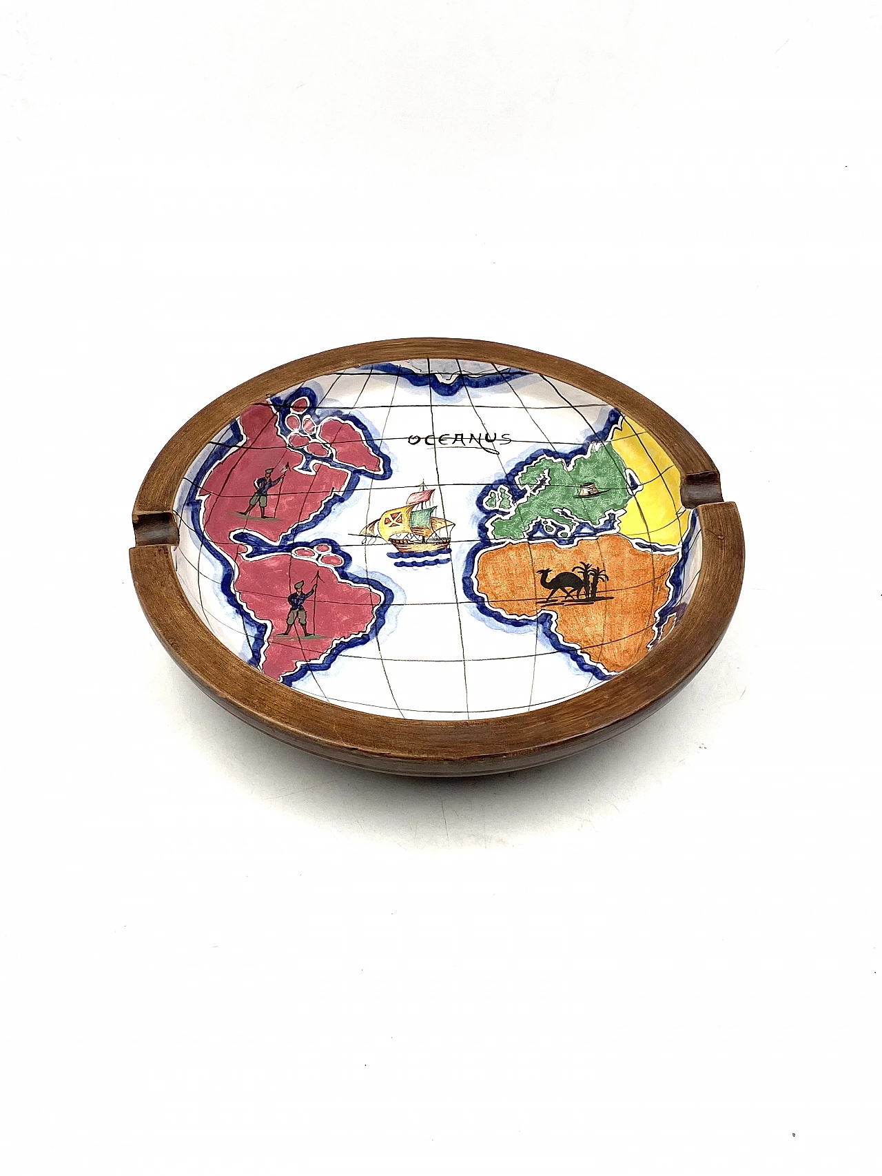 Ashtray with globe in polychrome ceramic by Zaccagnini, 1940s 17