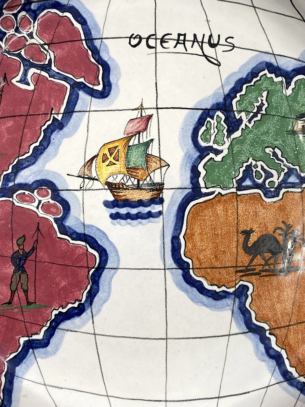 Ashtray with globe in polychrome ceramic by Zaccagnini, 1940s 23