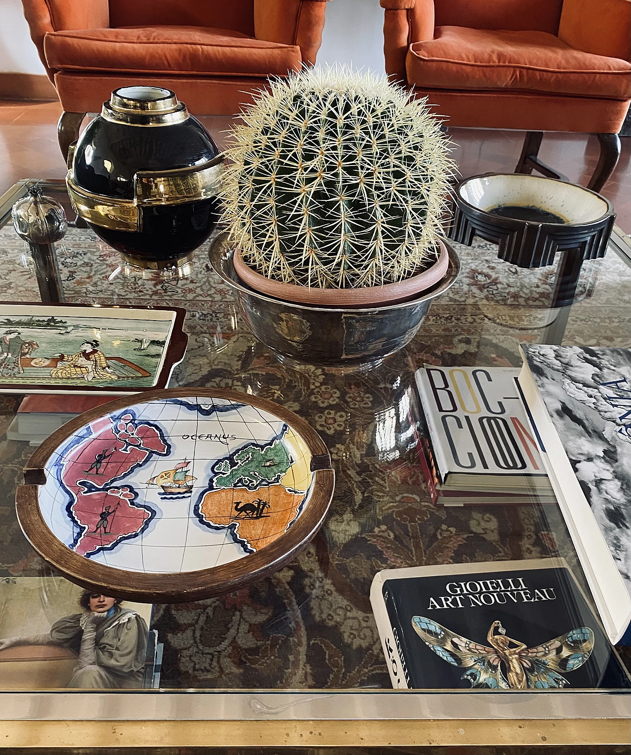 Ashtray with globe in polychrome ceramic by Zaccagnini, 1940s 24