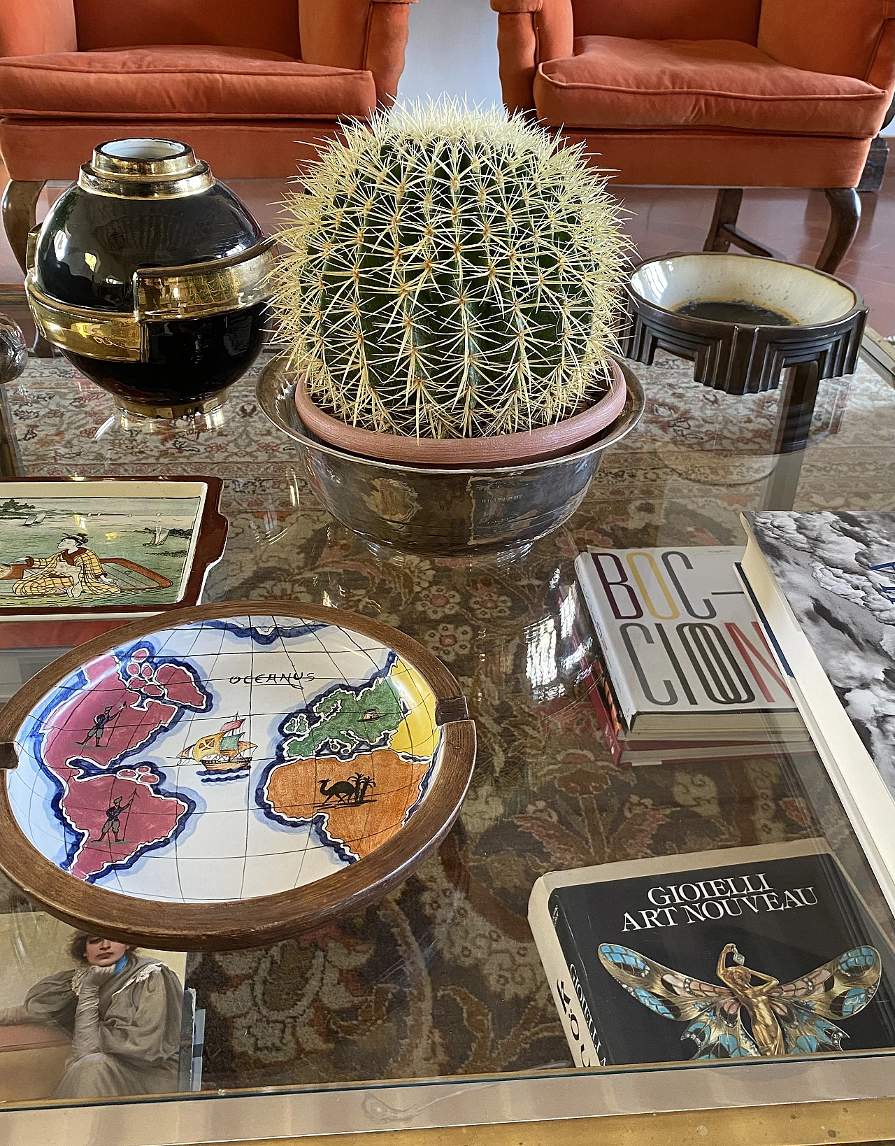 Ashtray with globe in polychrome ceramic by Zaccagnini, 1940s 25