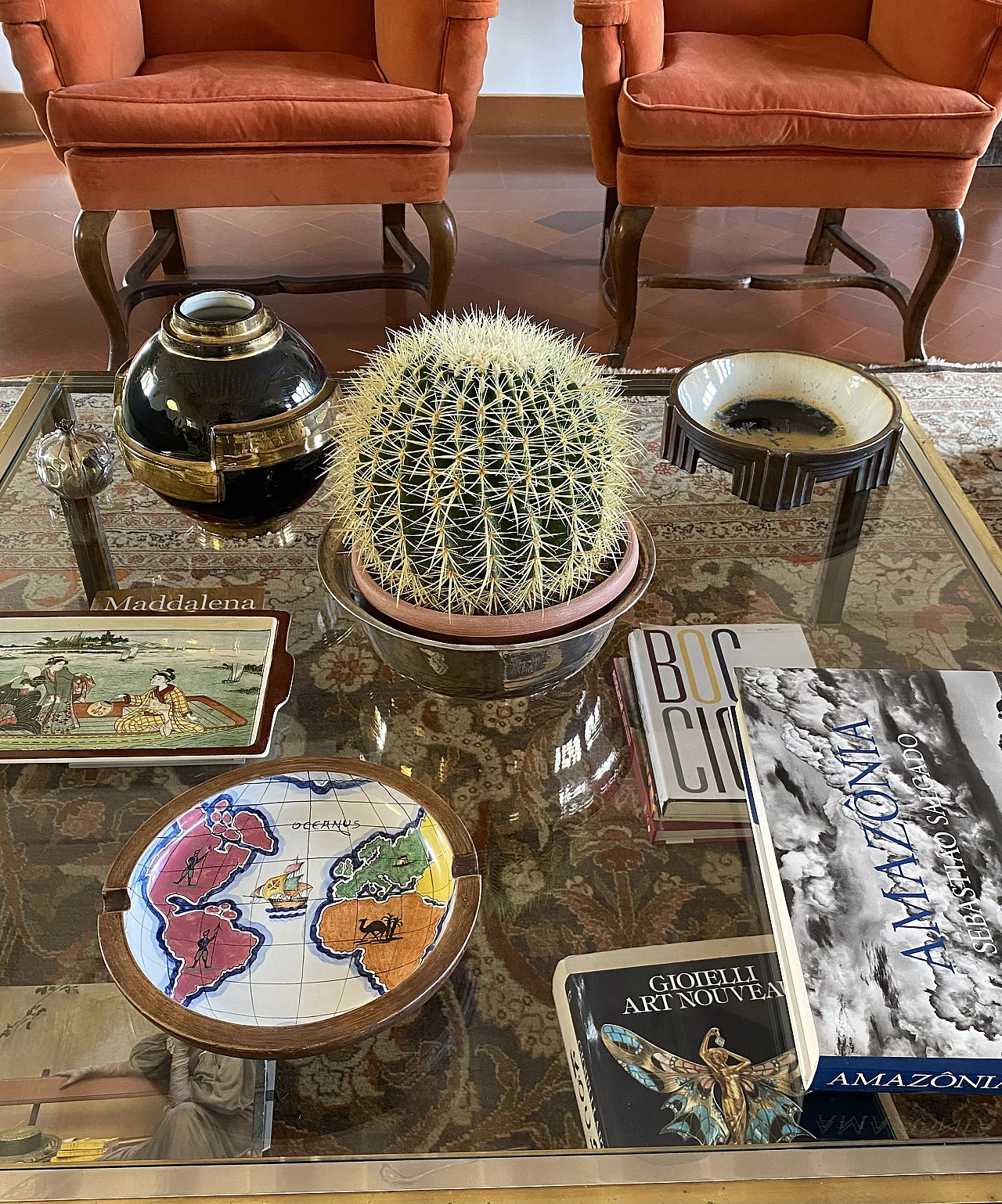 Ashtray with globe in polychrome ceramic by Zaccagnini, 1940s 26