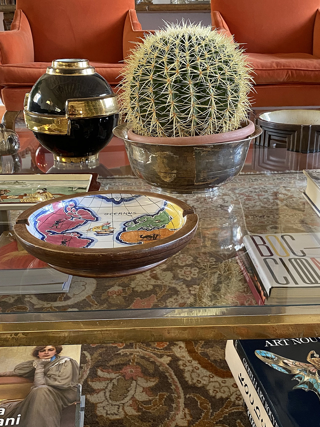 Ashtray with globe in polychrome ceramic by Zaccagnini, 1940s 27