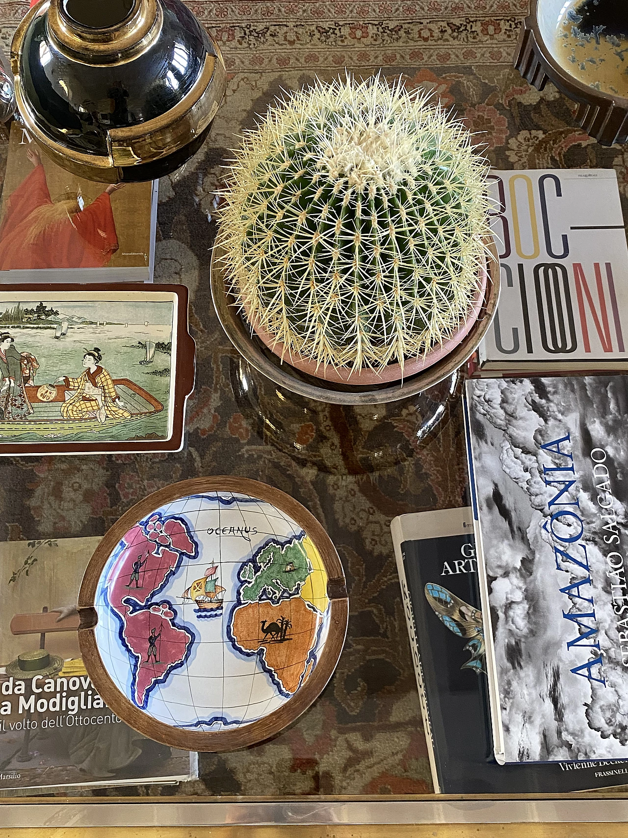 Ashtray with globe in polychrome ceramic by Zaccagnini, 1940s 29