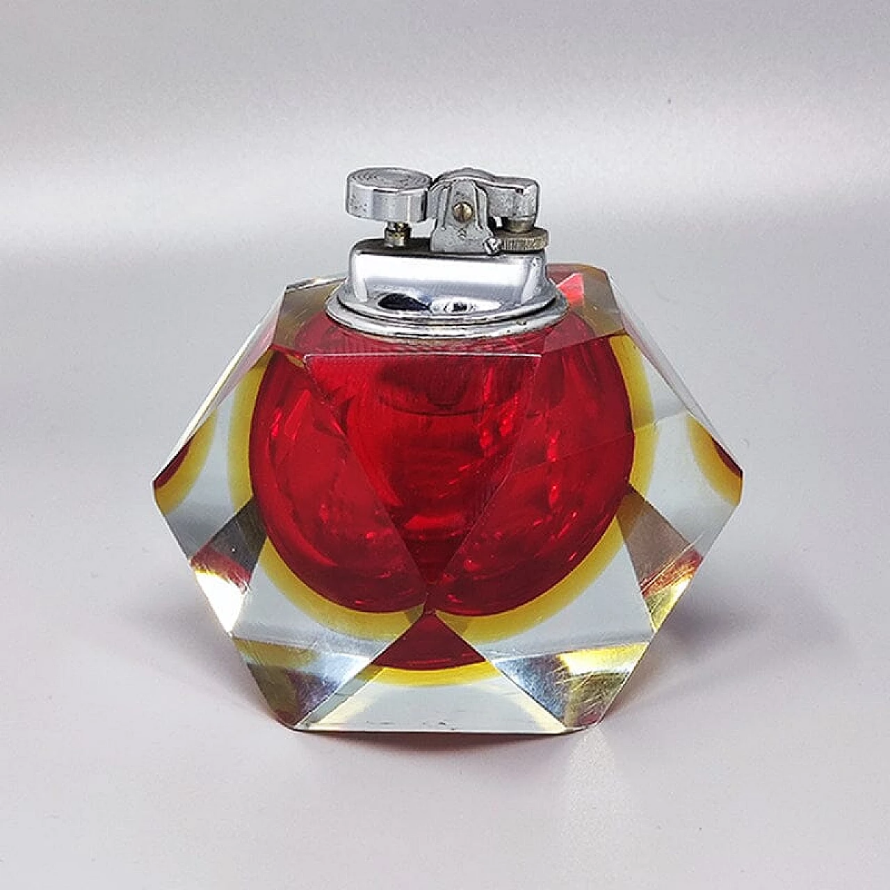 Red Murano glass submerged table lighter by Flavio Poli for Seguso, 1960s 1