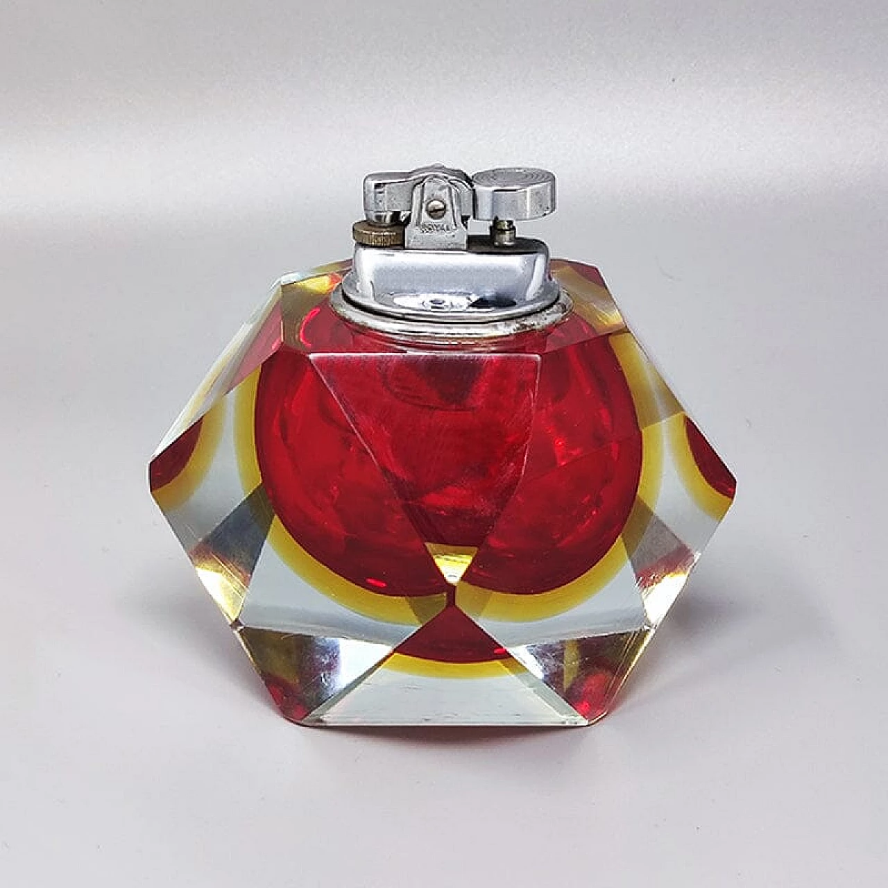 Red Murano glass submerged table lighter by Flavio Poli for Seguso, 1960s 2