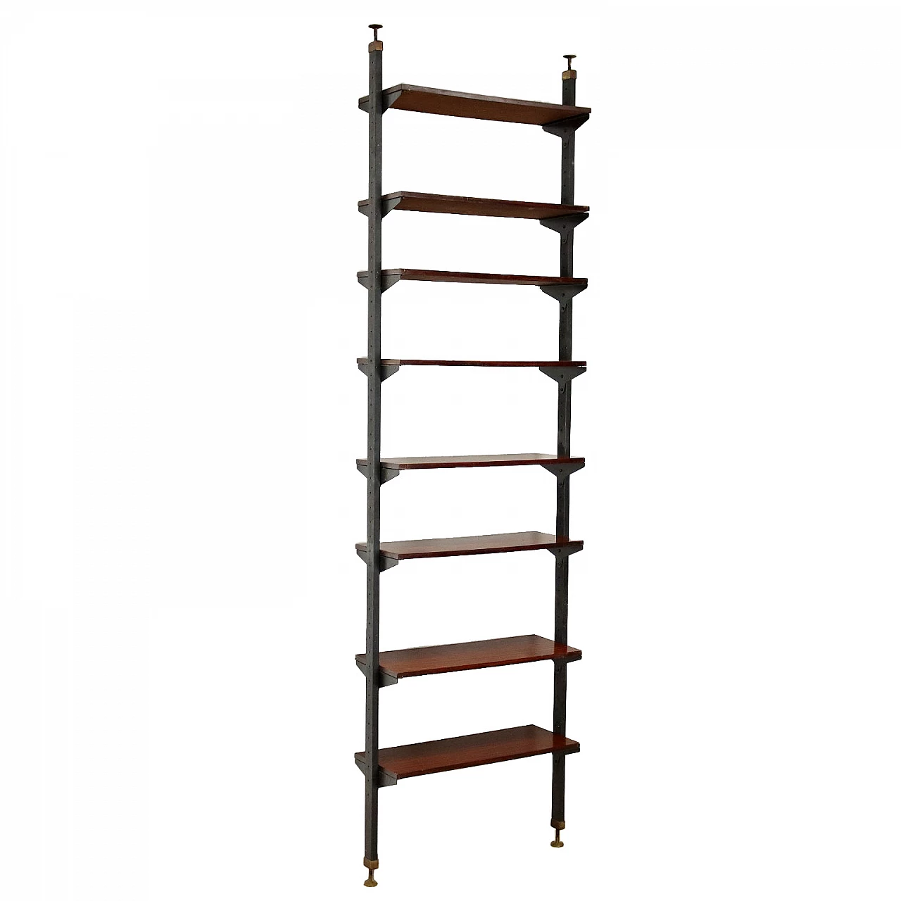 Libreria a soffitto in noce impiallacciato e metallo, anni '60 10