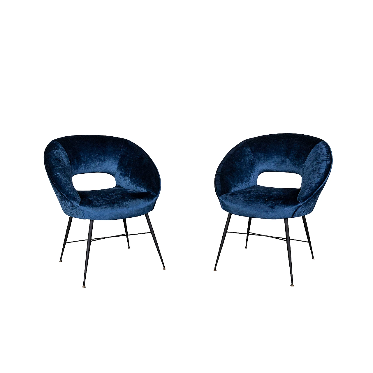 Coppia di poltroncine in velluto blu di Silvio Cavatorta, anni '50 13