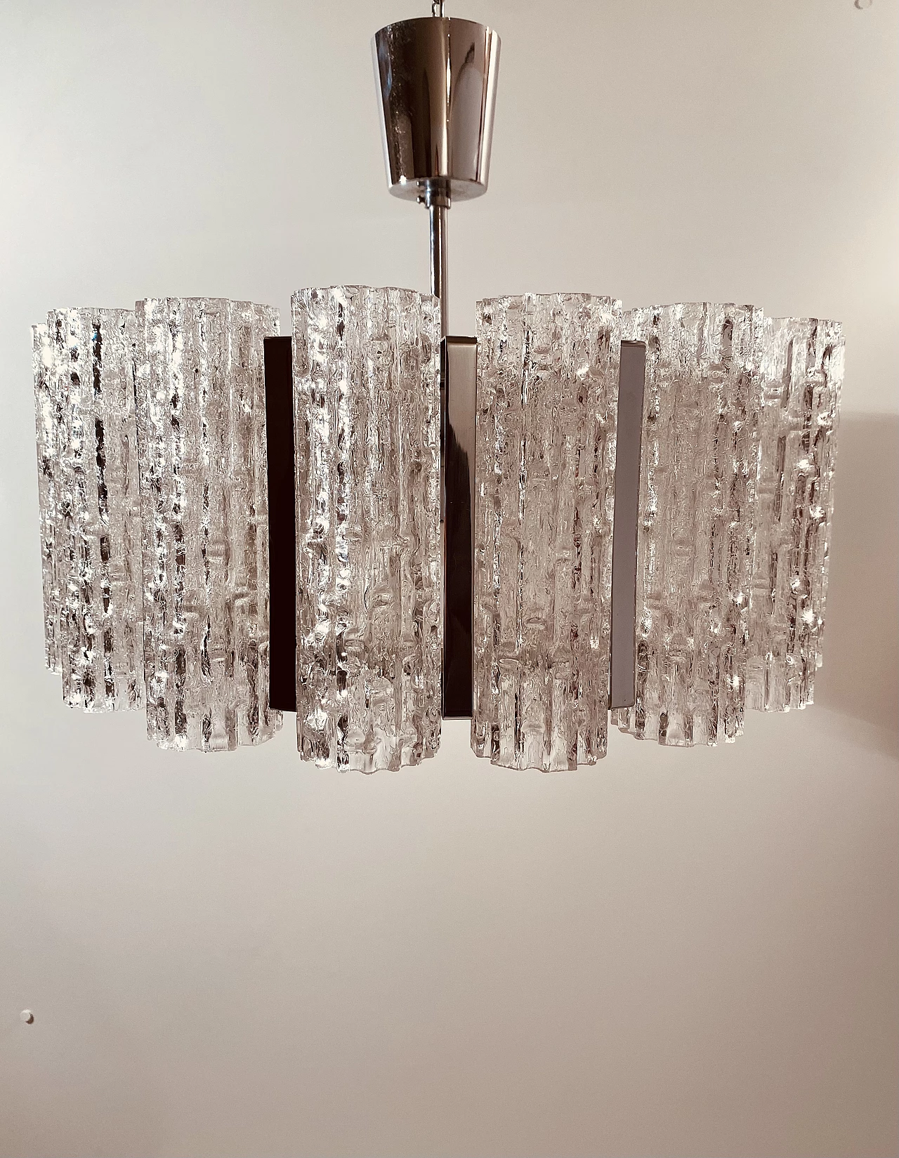 Lampadario in vetro di Murano e acciaio di Barovier & Toso, anni '60 5