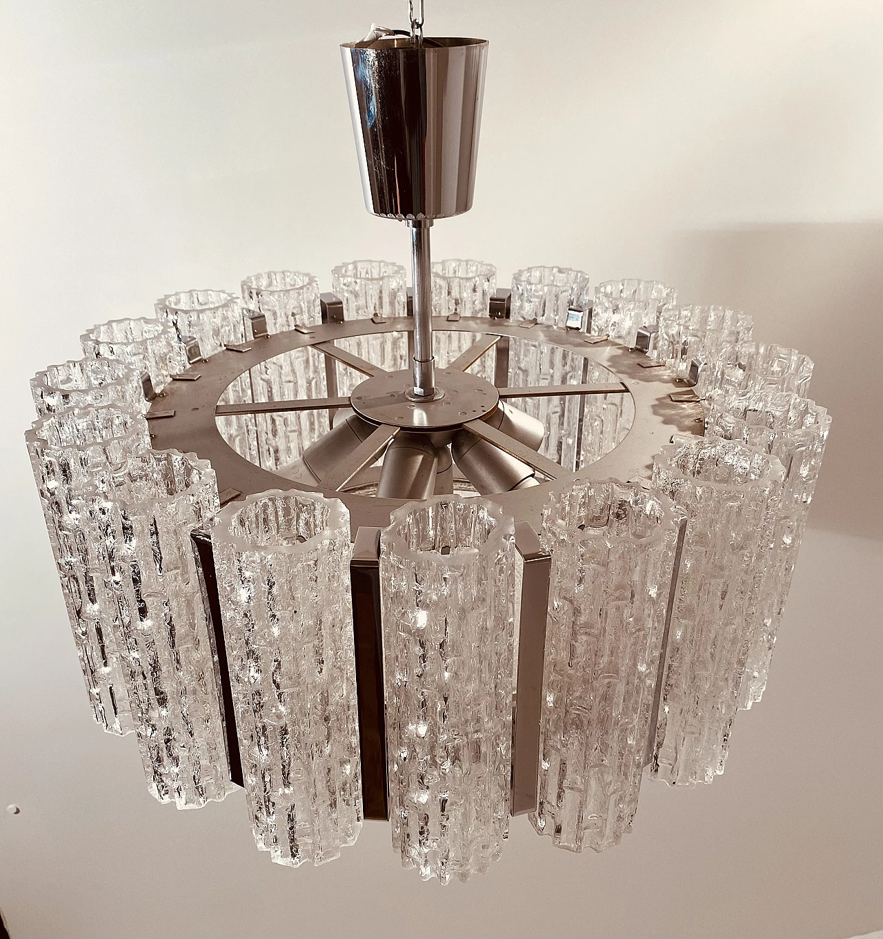 Lampadario in vetro di Murano e acciaio di Barovier & Toso, anni '60 6