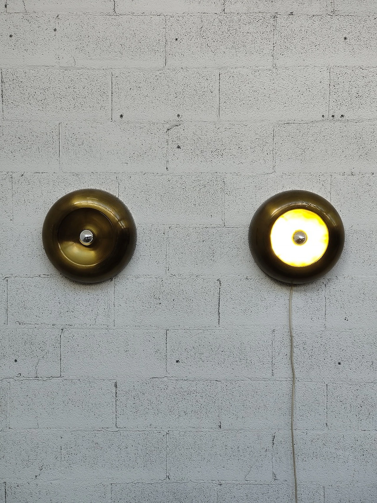 Pair of round brass wall lights, 1960s 9
