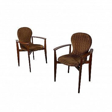 Pair of wooden and fabric armchairs by ISA Bergami, 1950s