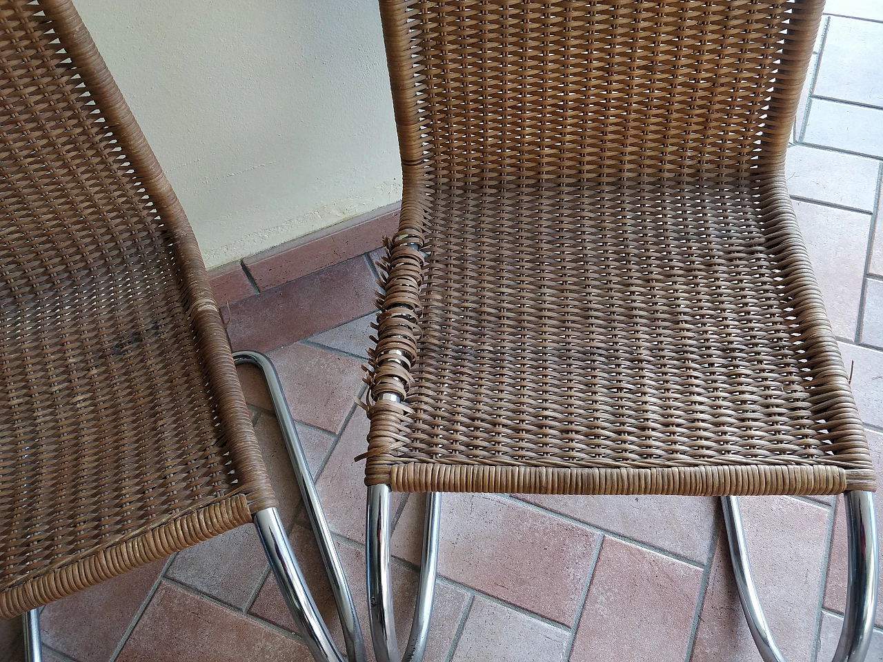 3 Sedie MR10 in acciaio cromato e rattan di Ludwig Mies van der Rohe per Thonet, anni '60 3