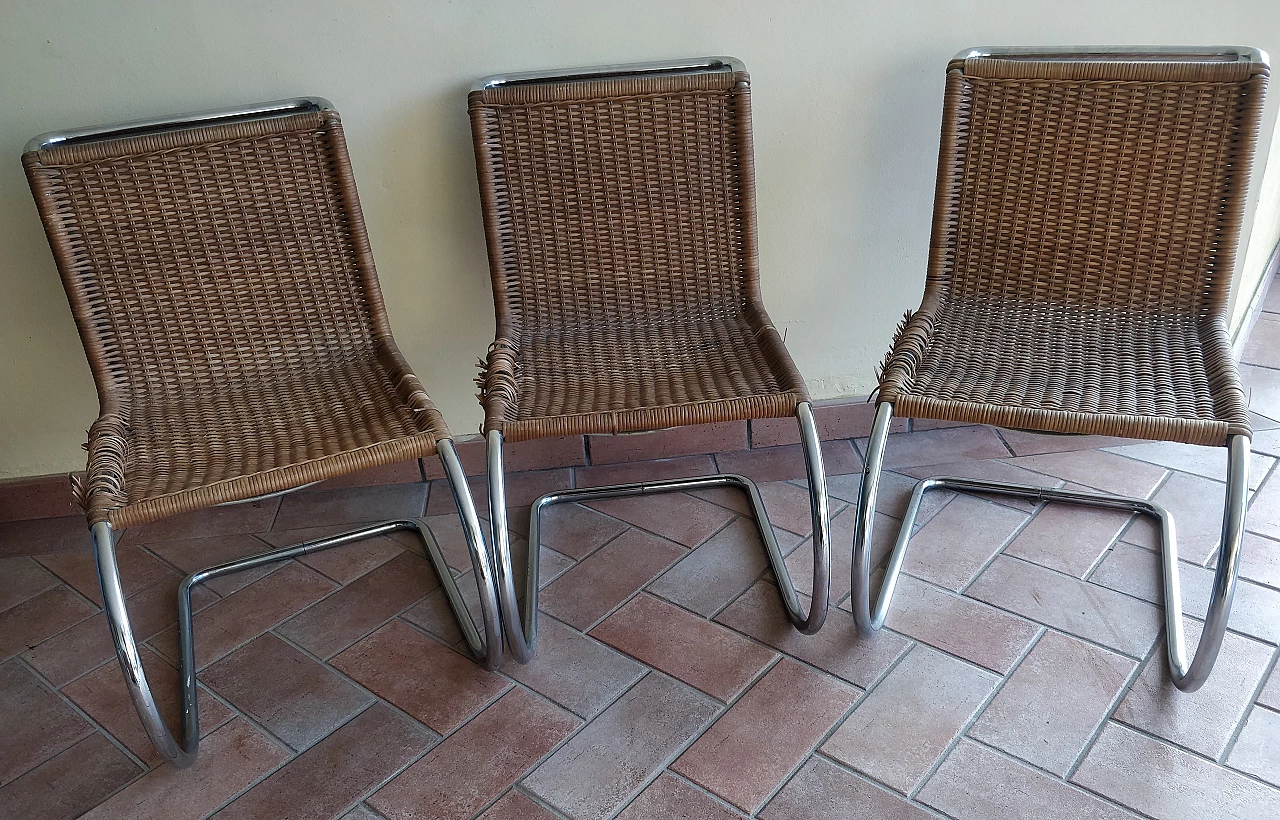 3 MR10 steel and rattan chairs by Ludwig Mies van der Rohe for Thonet, 1960s 6