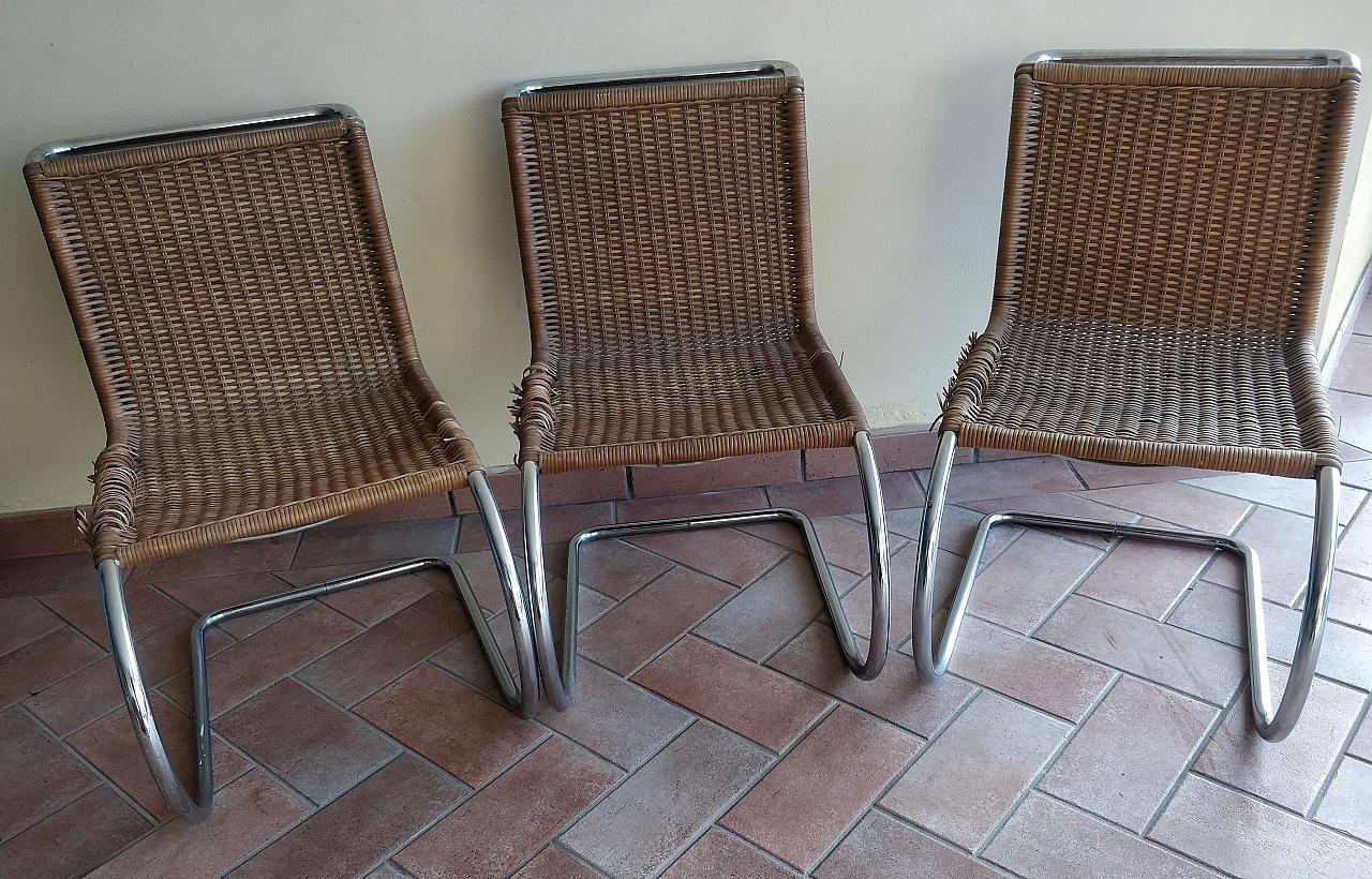 3 Sedie MR10 in acciaio cromato e rattan di Ludwig Mies van der Rohe per Thonet, anni '60 6