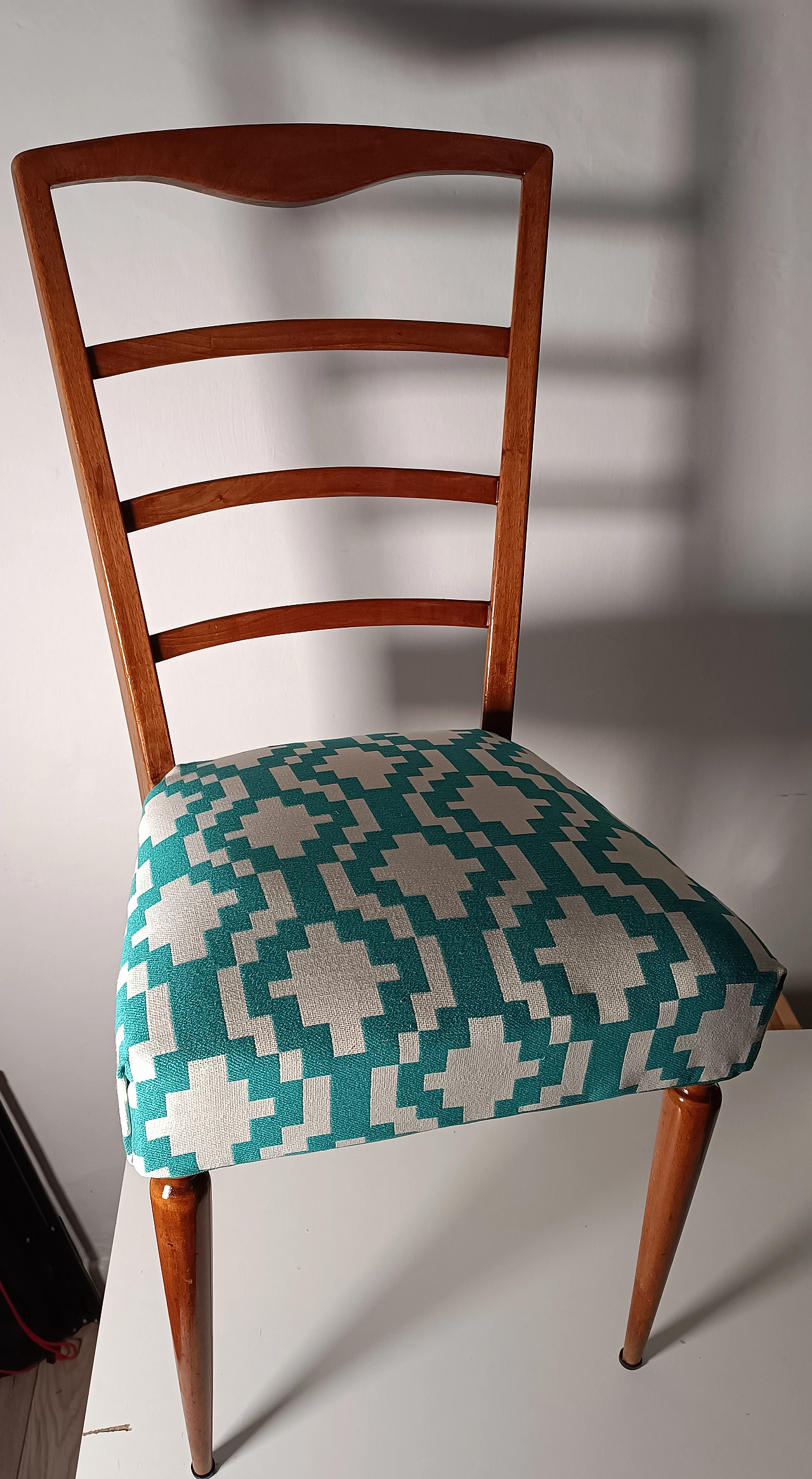Pair of Scandinavian wood and fabric chairs, 1960s 1