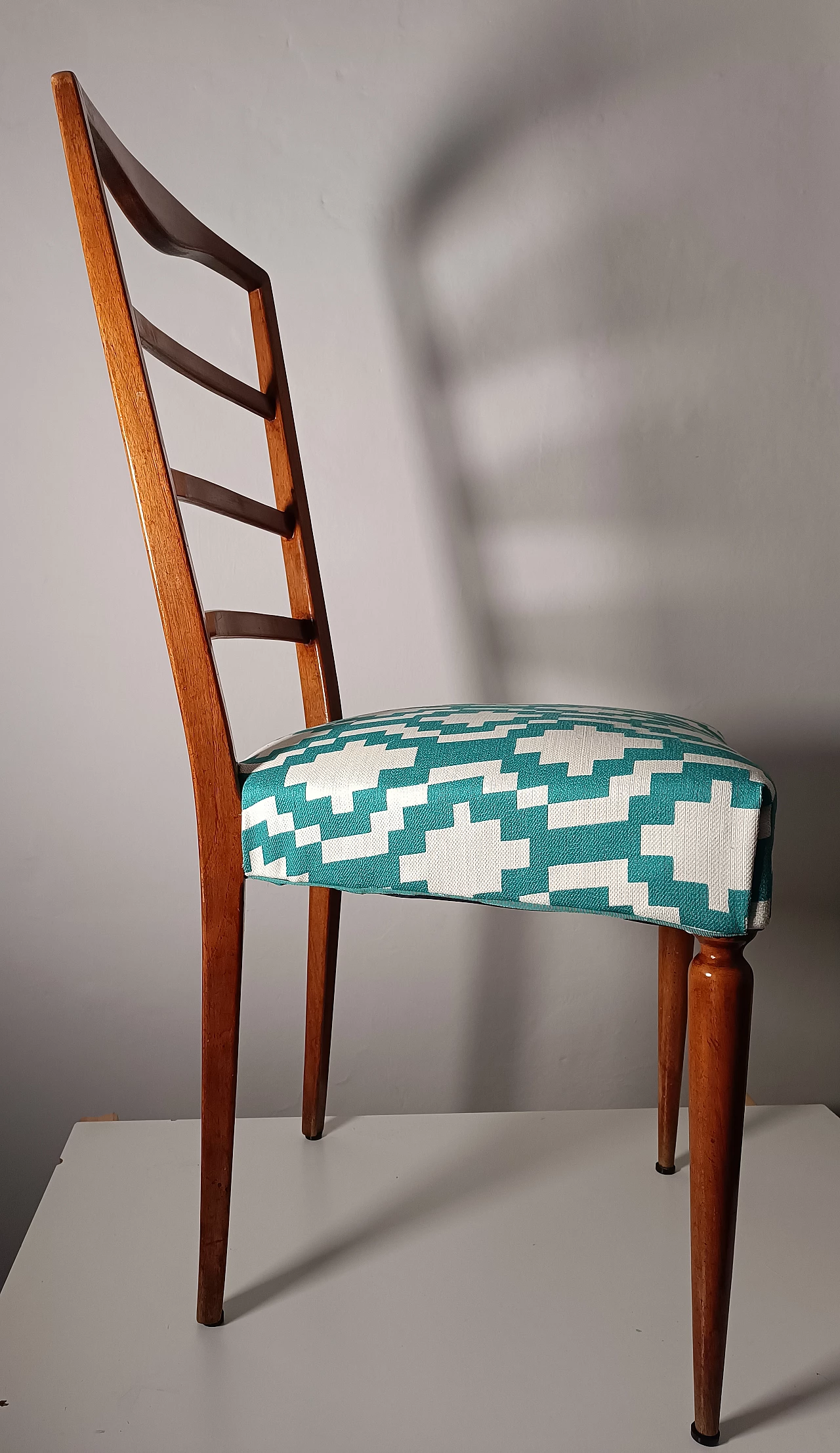 Pair of Scandinavian wood and fabric chairs, 1960s 2