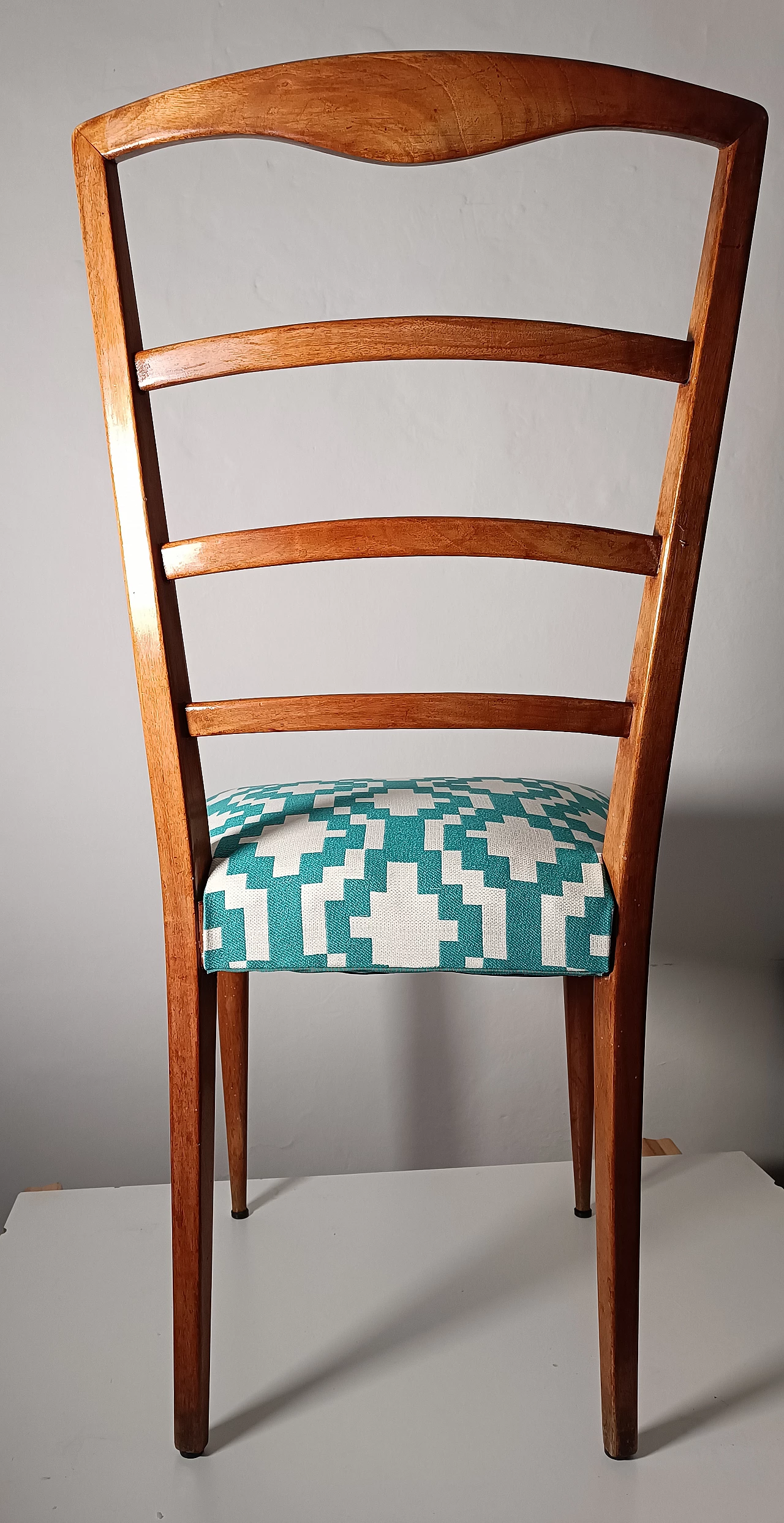 Pair of Scandinavian wood and fabric chairs, 1960s 3