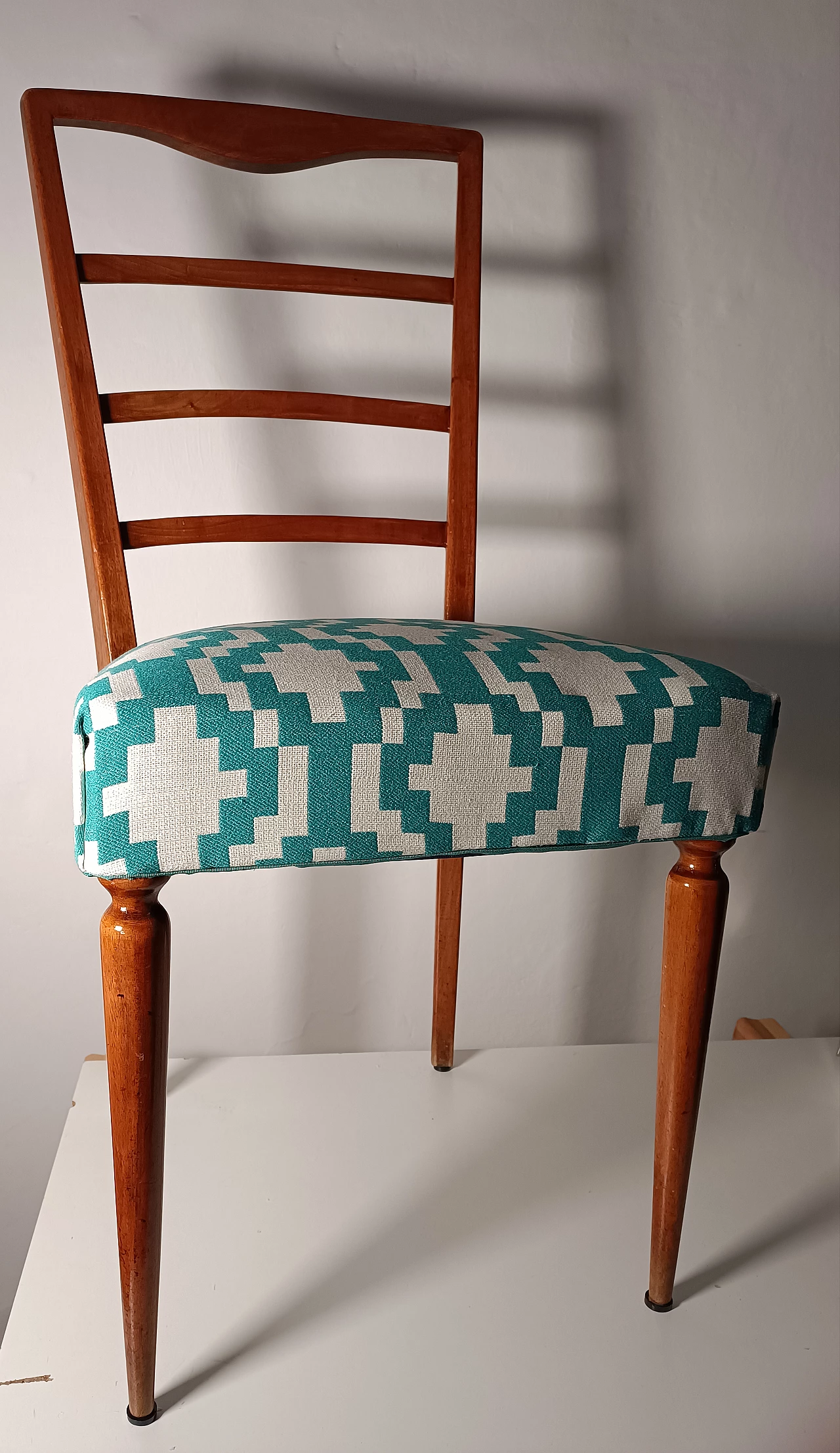 Pair of Scandinavian wood and fabric chairs, 1960s 4
