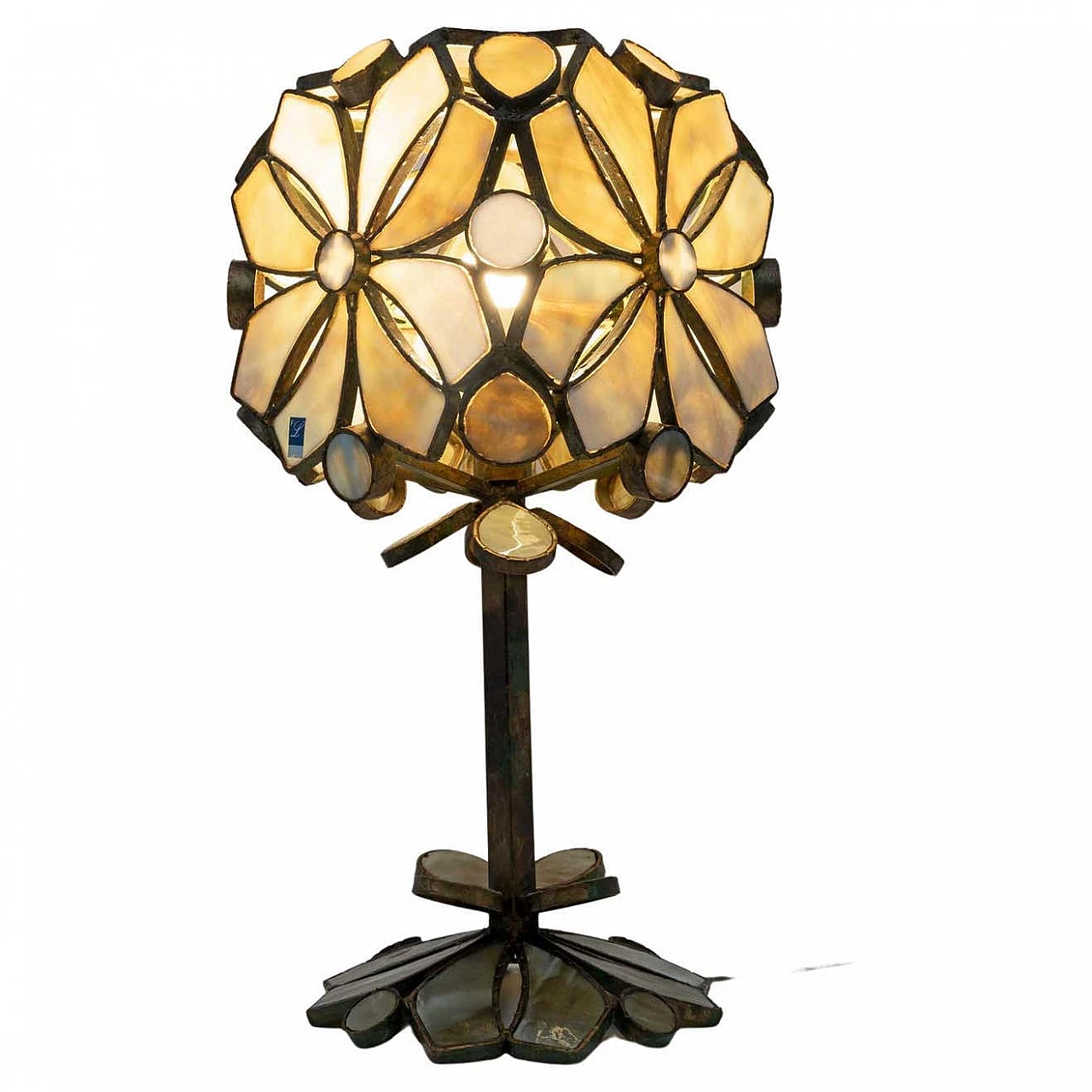 Brutalist table lamp in glass paste and wrought iron by Longobardi, 1970s 1