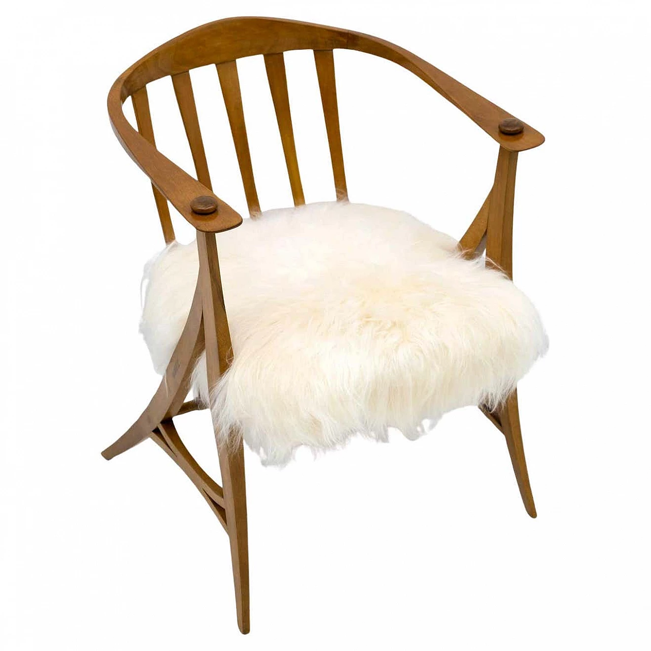 Bentwood armchair with sheepskin seat, 1970s 1