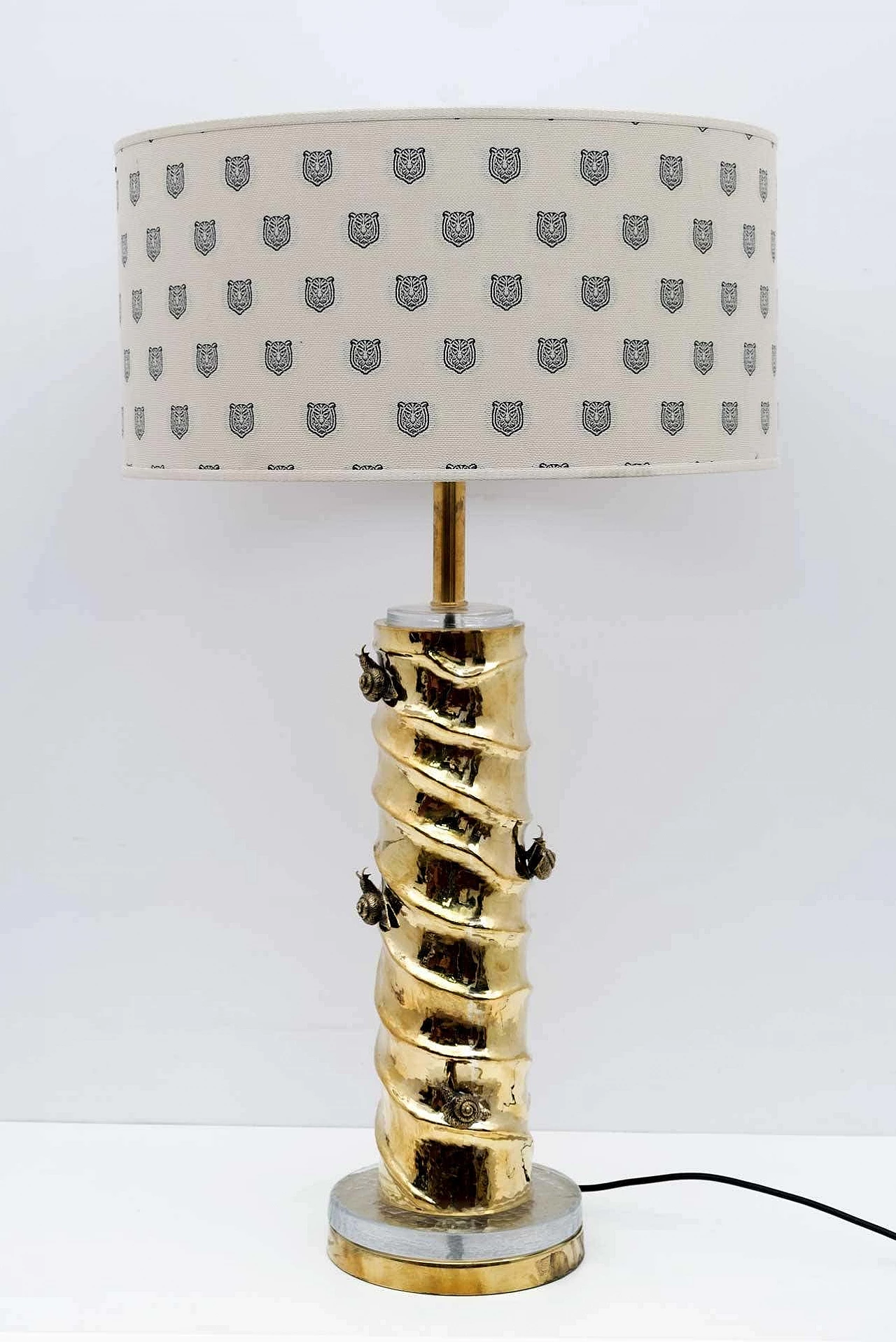 Pair of cast brass and Murano glass table lamps with Gucci fabric, 2000s 2