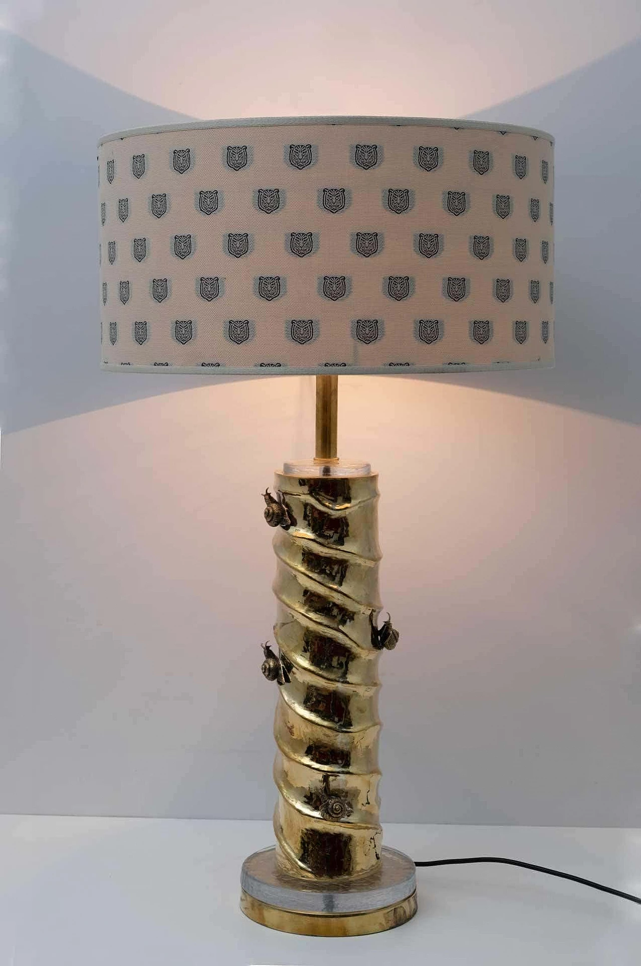 Pair of cast brass and Murano glass table lamps with Gucci fabric, 2000s 3